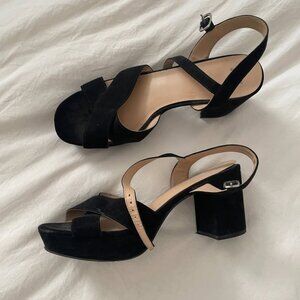 Share A New Day Womens Block Heel 8.5 Black Suede Ankle Strap Shoes